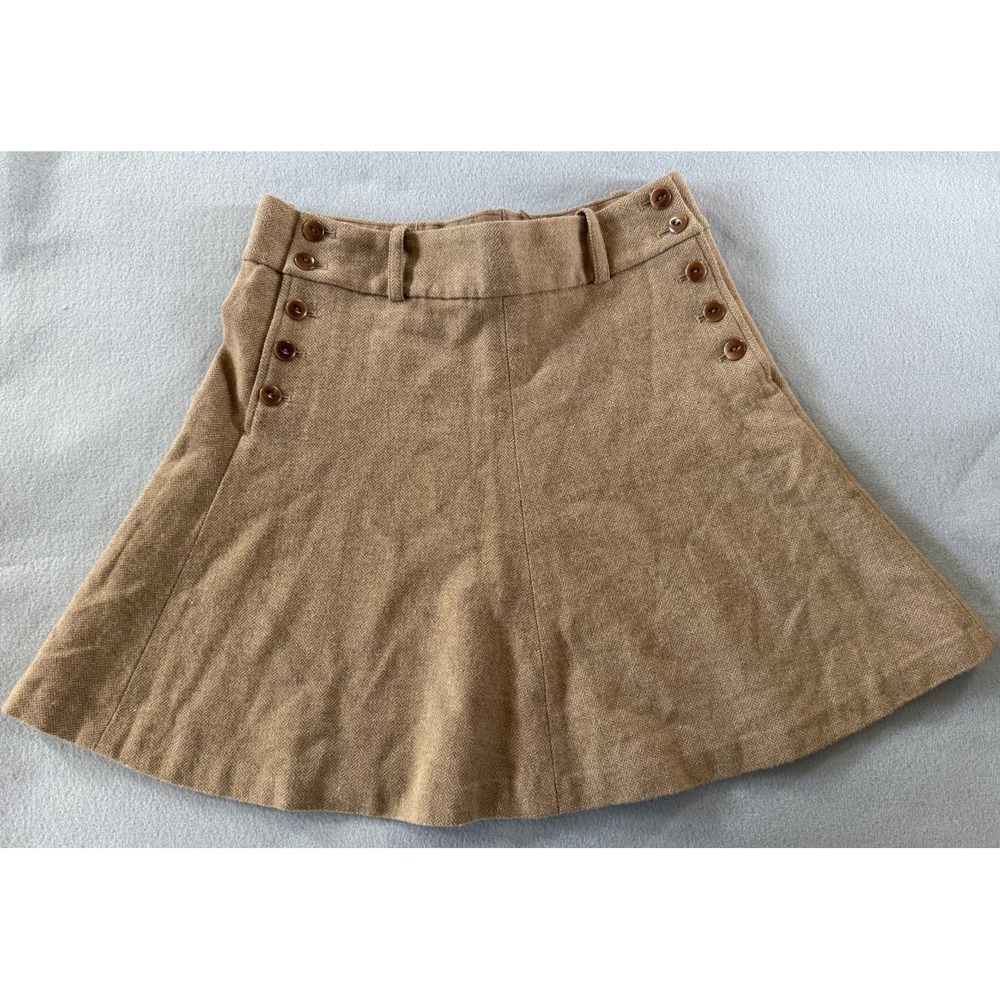 Ralph Lauren Rugby Herringbone Wool Skirt A-Line Lace Up Back Preppy Academia 8